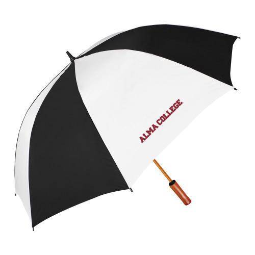 64 Inch Black/White Umbrella-Alma College Wordmark