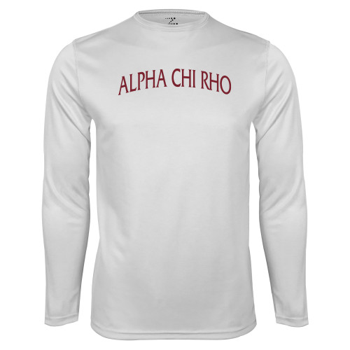 White Performance Long Sleeve Shirt-Alpha Chi Rho Arched