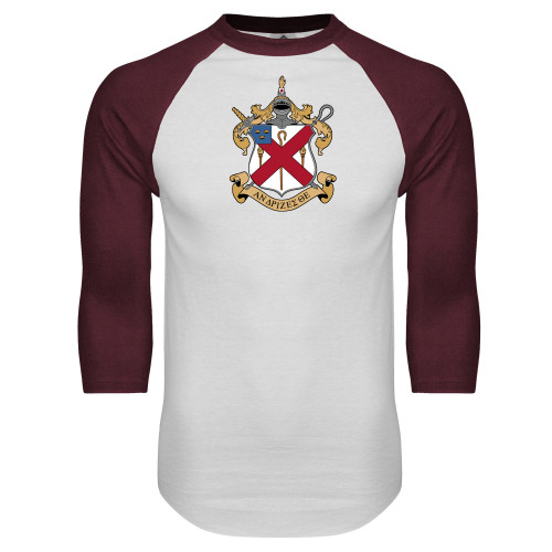  White/Maroon Raglan Baseball T Shirt - Crest