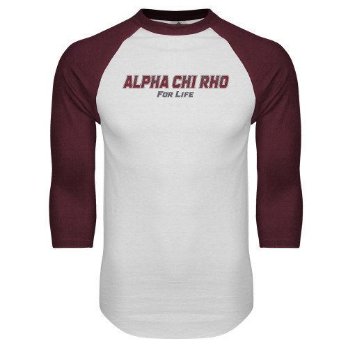  White/Maroon Raglan Baseball T Shirt - Alpha Chi Rho For Life