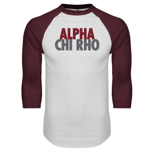  White/Maroon Raglan Baseball T Shirt - Alpha Chi Rho with shield