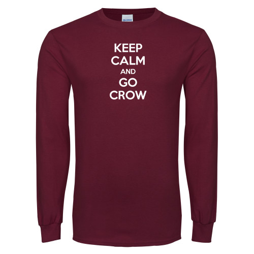 Maroon Long Sleeve T-Shirt-Keep Calm Go Crow