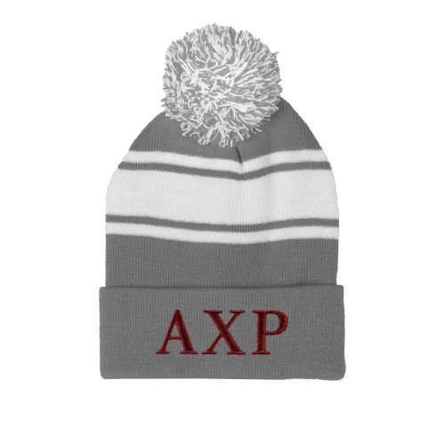 Grey/White Two Tone Knit Pom Beanie w/Cuff-AXP