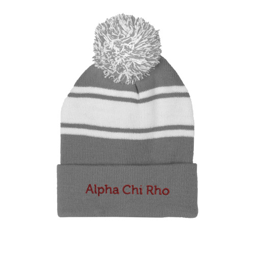 Grey/White Two Tone Knit Pom Beanie w/Cuff-Alpha Chi Rho