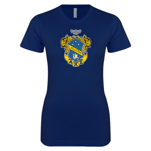 Next Level Womens Navy Boyfriend Tee-Fraternity Crest