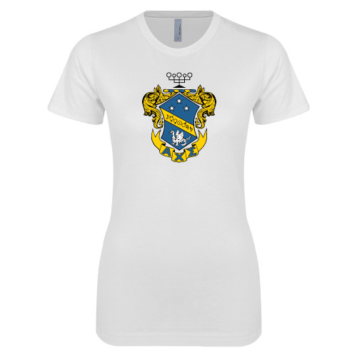 Next Level Womens White Boyfriend Tee-Fraternity Crest