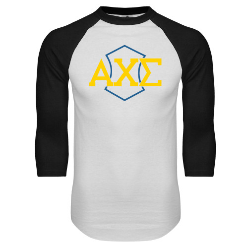 White/Black Raglan Baseball T Shirt-Official Fraternity Logo