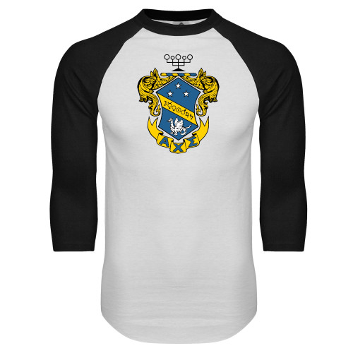 White/Black Raglan Baseball T Shirt-Fraternity Crest