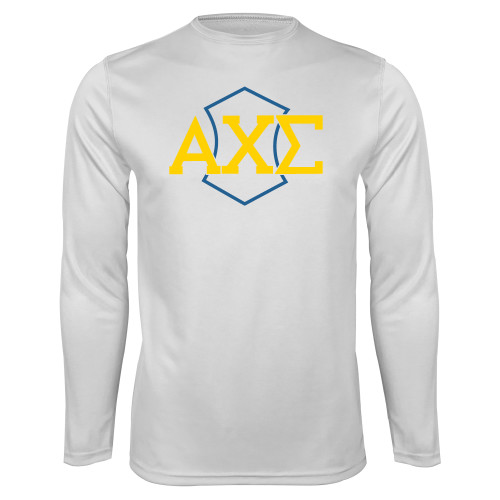 White Performance Long Sleeve Shirt-Official Fraternity Logo