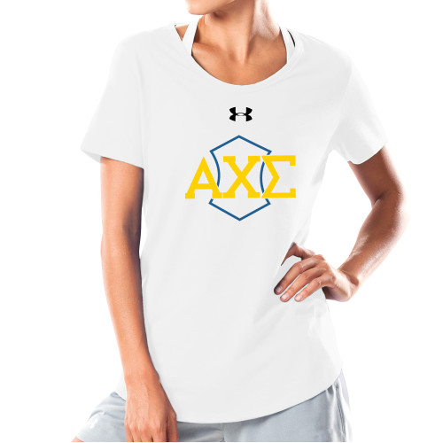 Under Armour Womens White Charged Cotton Tee-Official Fraternity Logo