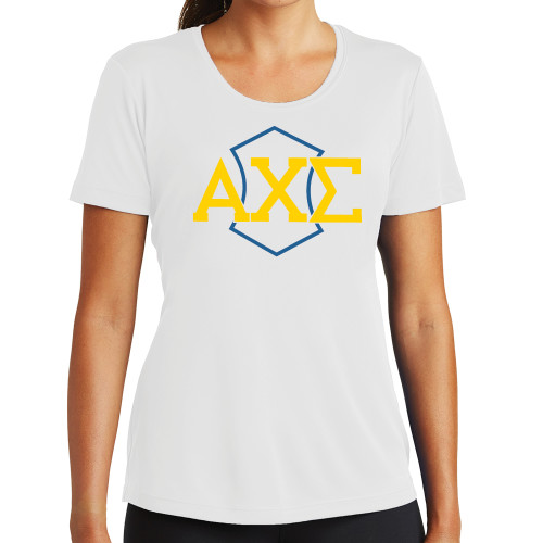 Womens White Performance Tee-Official Fraternity Logo