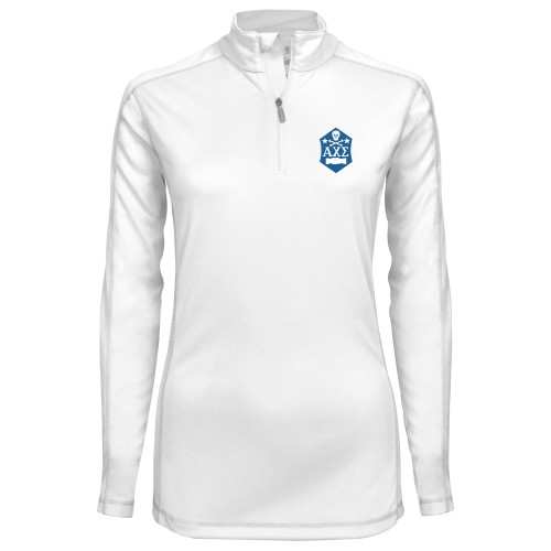 Syntrel Womens White Interlock 1/4 Zip-Fraternity Badge