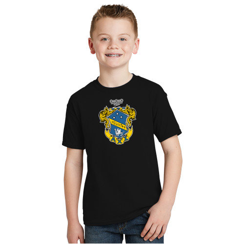Youth Black T Shirt-Fraternity Crest