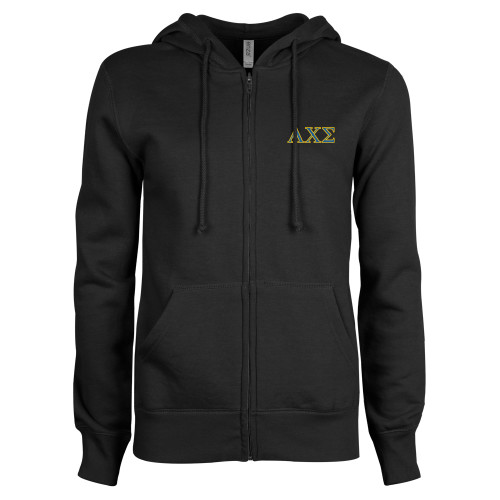 ENZA Womens Black Fleece Full Zip Hoodie-Greek Letters