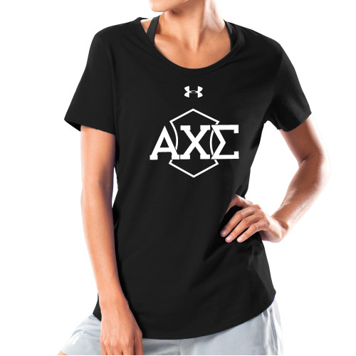 Under Armour Womens Black Charged Cotton Tee-Official Fraternity Logo