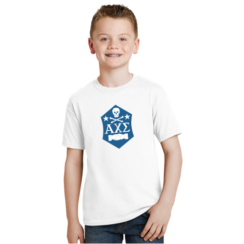 Youth White T Shirt-Fraternity Badge
