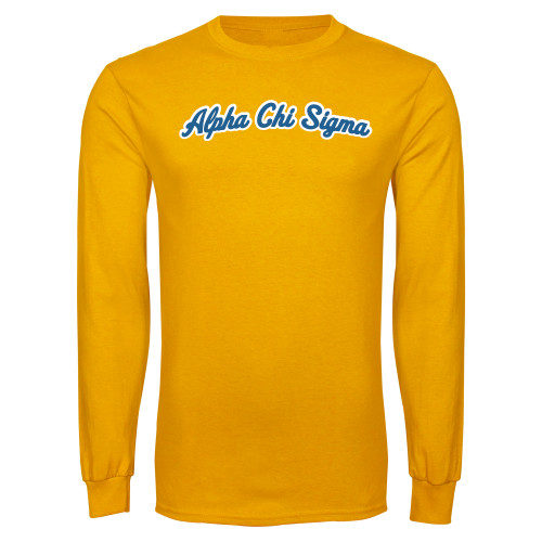 Gold Long Sleeve T Shirt-Script