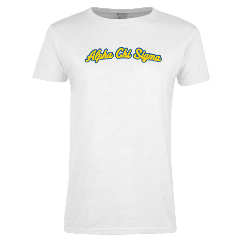 Womens White Short Sleeve Tee-Script