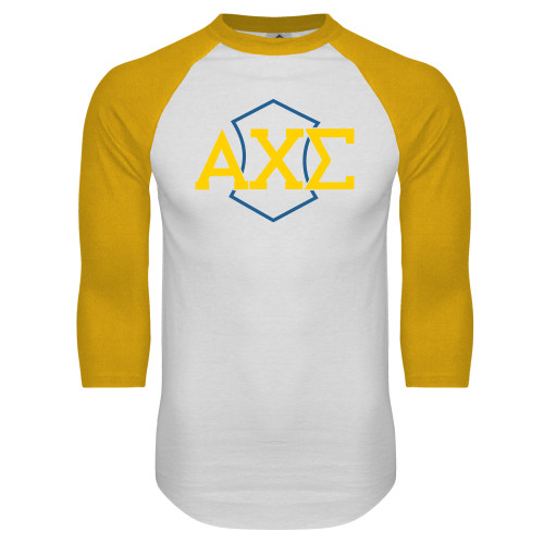 White/Gold Raglan Baseball T Shirt-Official Fraternity Logo