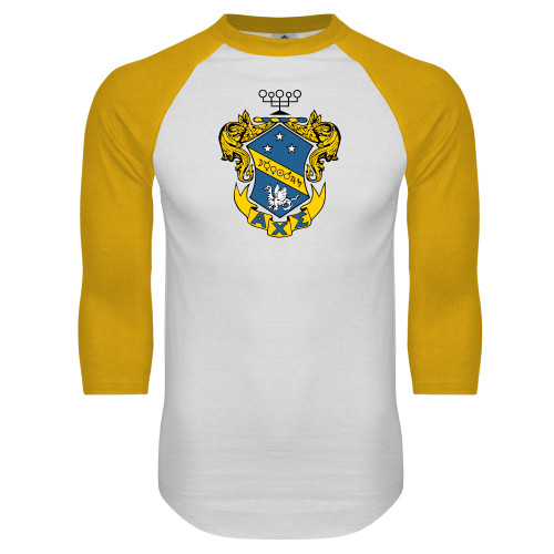White/Gold Raglan Baseball T Shirt-Fraternity Crest