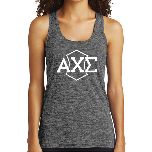 Womens Performance Grey/Black Heather Tank-Official Fraternity Logo
