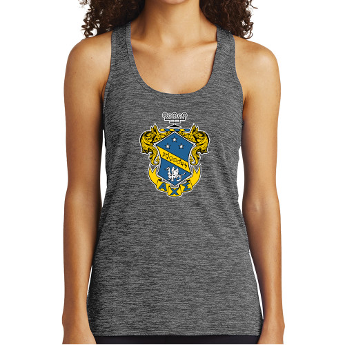 Womens Performance Grey/Black Heather Tank-Fraternity Crest