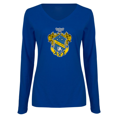 Womens Royal Long Sleeve V Neck Tee -Fraternity Crest