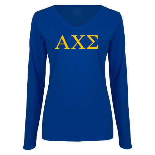Womens Royal Long Sleeve V Neck Tee -Greek Letters