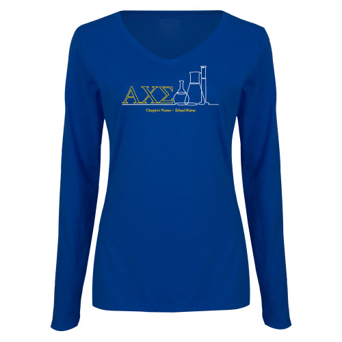 Womens Royal Long Sleeve V Neck Tee -Greek Letters Chem Set - Personalized