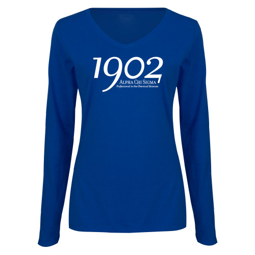 Womens Royal Long Sleeve V Neck Tee -1902