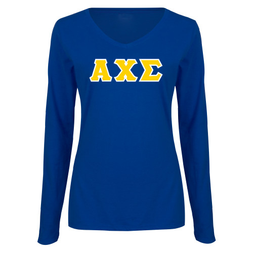 Womens Royal Long Sleeve V Neck Tee -Greek Letters