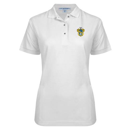 Womens Silk Touch White Pique Polo-Fraternity Crest