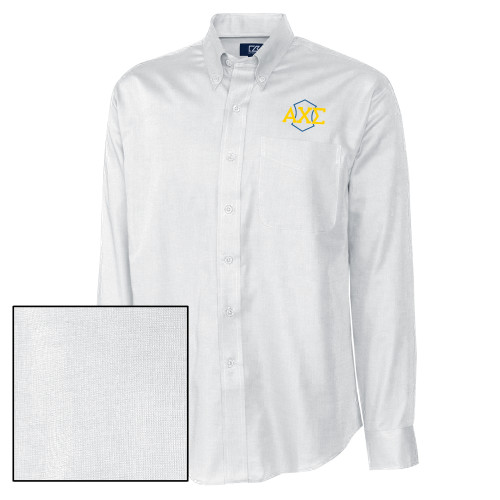 Cutter & Buck Nailshead Long Sleeve Button Down White-Official Fraternity Logo