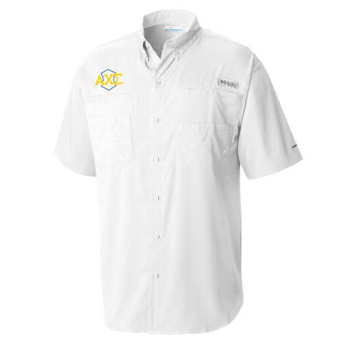 Columbia White Tamiami Performance Short Sleeve Shirt-Official Fraternity Logo