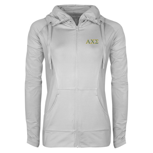 Womens White Sport Wick Stretch Full Zip Jacket-Greek Letters