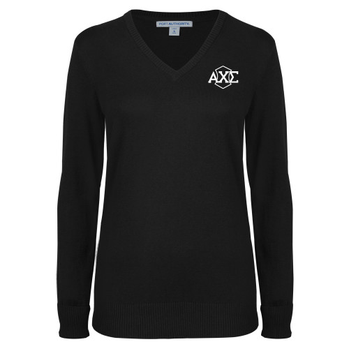 Womens Black VNeck Sweater-Official Fraternity Logo