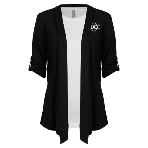 Womens Black Drape Front Cardigan Sweater-Official Fraternity Logo