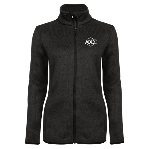 Womens Black Heather Fleece Jacket-Official Fraternity Logo
