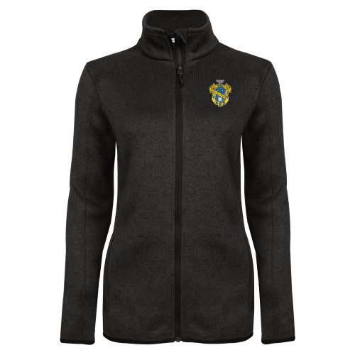 Womens Black Heather Fleece Jacket-Fraternity Crest