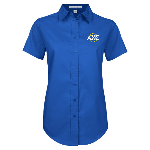 Womens Royal Twill Button Up Short Sleeve -Official Fraternity Logo