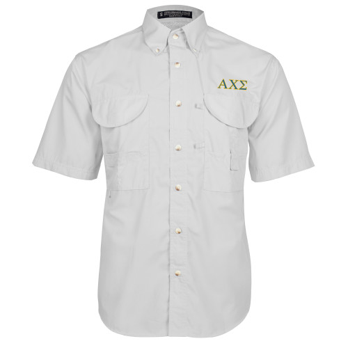 White Fishing Shirt Performance Short Sleeve-Greek Letters