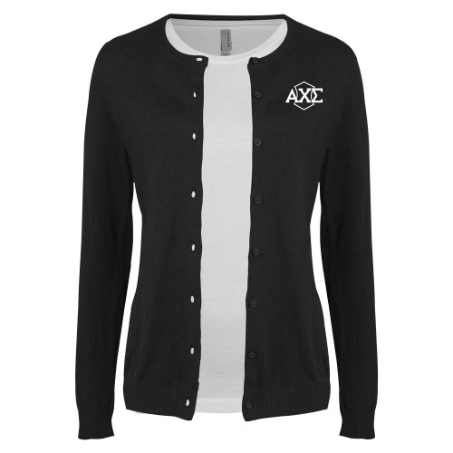 Womens Black Cardigan Sweater-Official Fraternity Logo