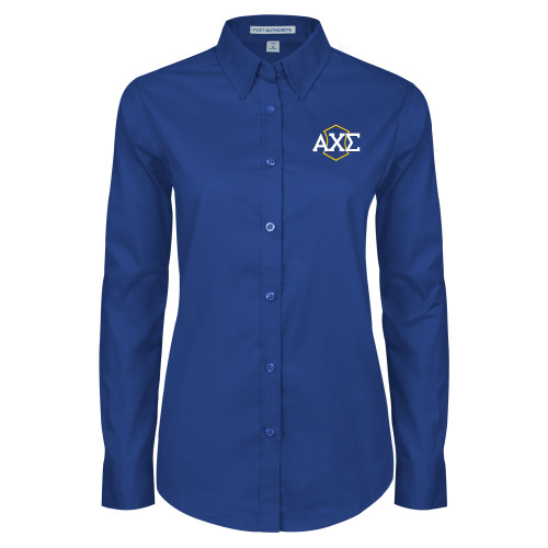 Womens Royal Twill Button Down Long Sleeve -Official Fraternity Logo