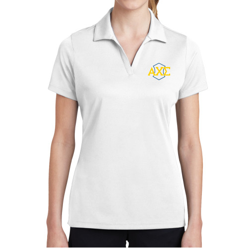 Womens White Dry Mesh Polo-Official Fraternity Logo