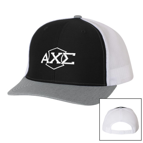 Richardson Black/White/Heather Trucker Hat-Official Fraternity Logo