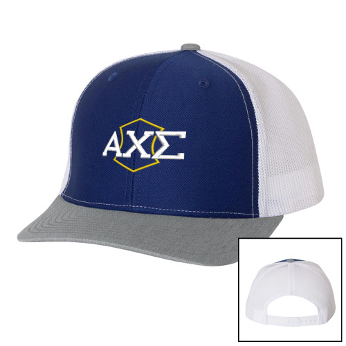 Richardson Royal/White/Heather Trucker Hat-Official Fraternity Logo