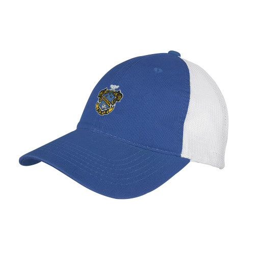 Royal/White Mesh Back Unstructured Low Profile Hat-Fraternity Crest