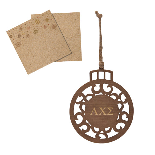 Wood Holiday Ball Ornament-Greek Letters Engraved