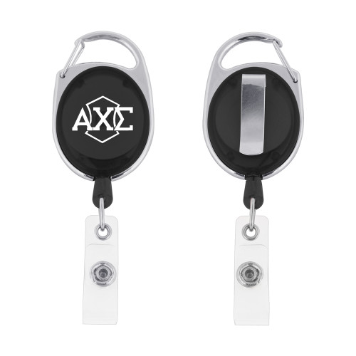  Black Oval Retractable Badge Holder w/Clip - Official Fraternity Logo
