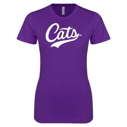  Next Level Womens Purple Boyfriend Tee - ACU - Cats Script